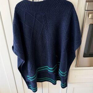 Free People Navy and Green Knit Poncho